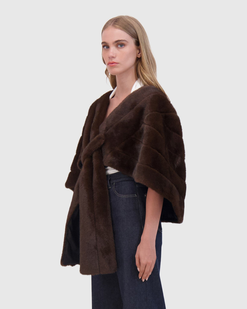 FUR-FREE MINK (FAUX FUR) STOLE - BROWN