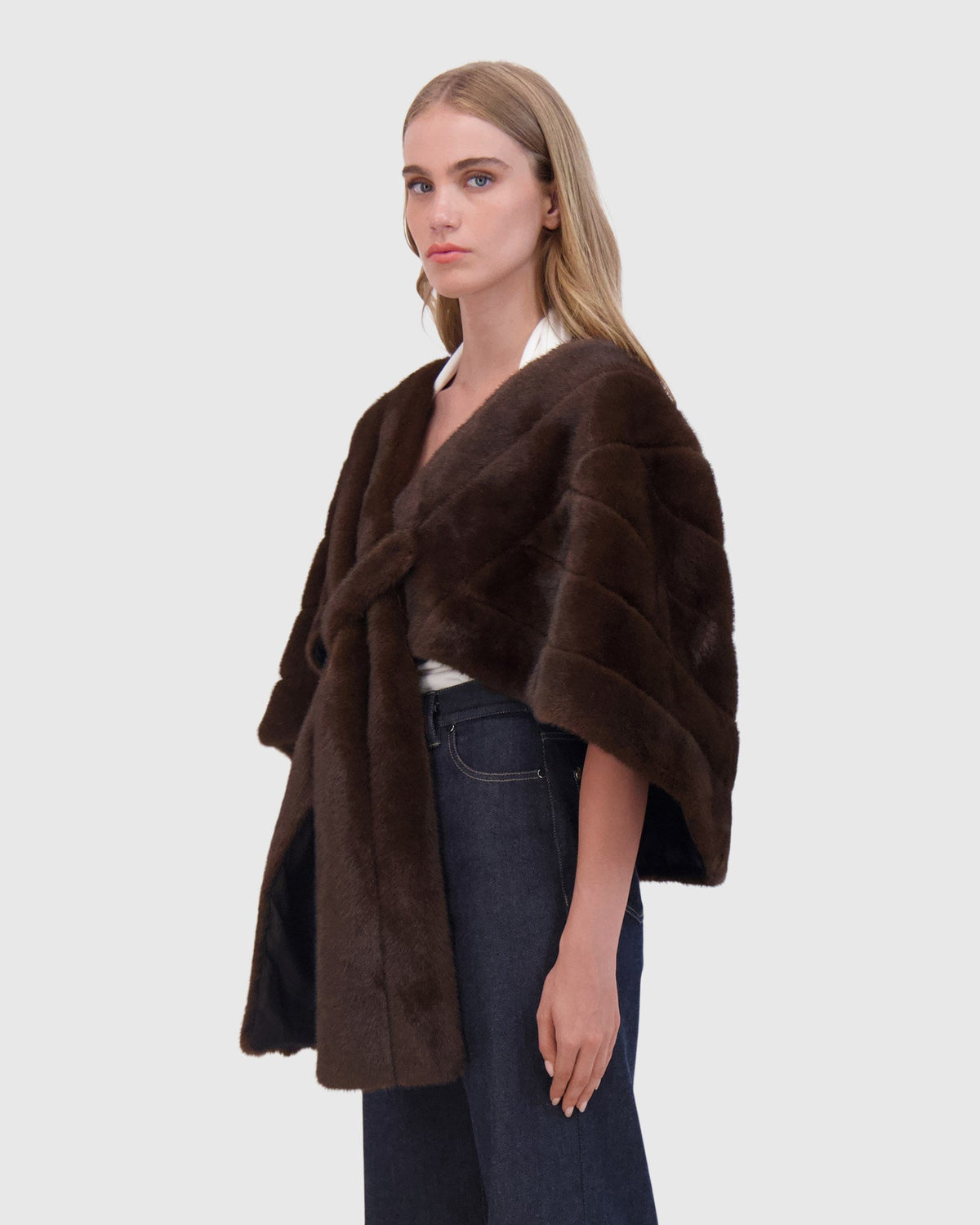 FUR-FREE MINK (FAUX FUR) STOLE - BROWN