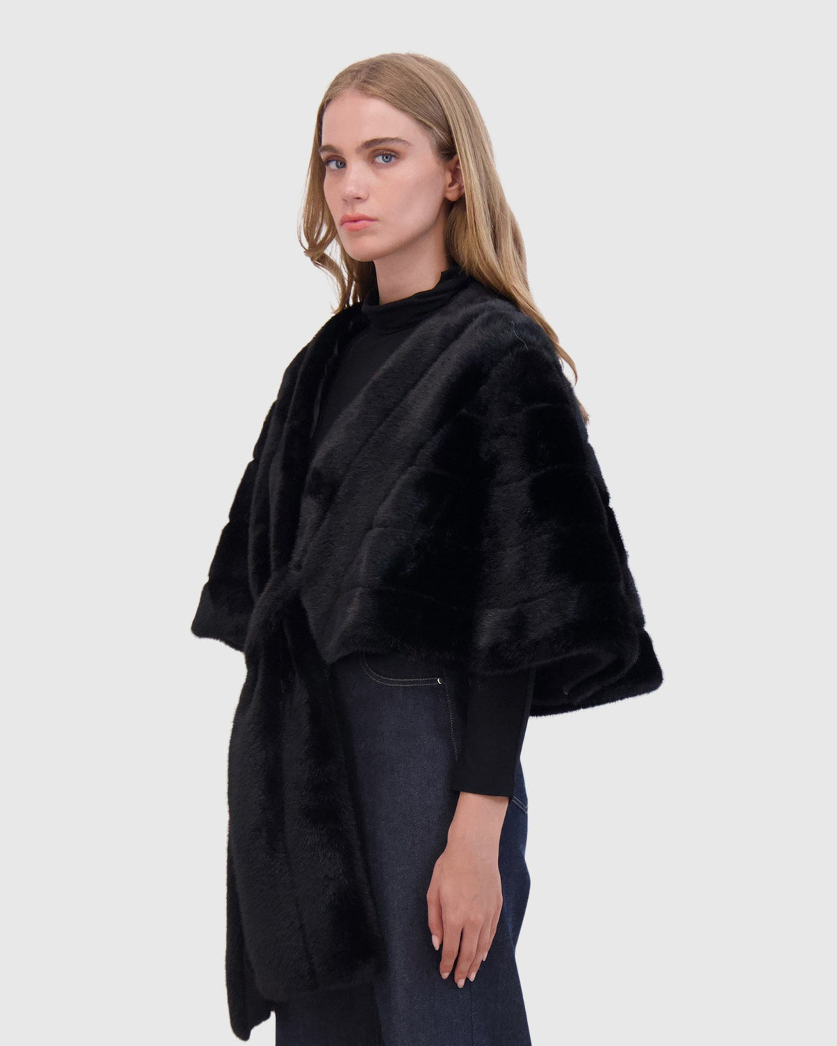 FUR-FREE MINK (FAUX FUR) STOLE - BLACK