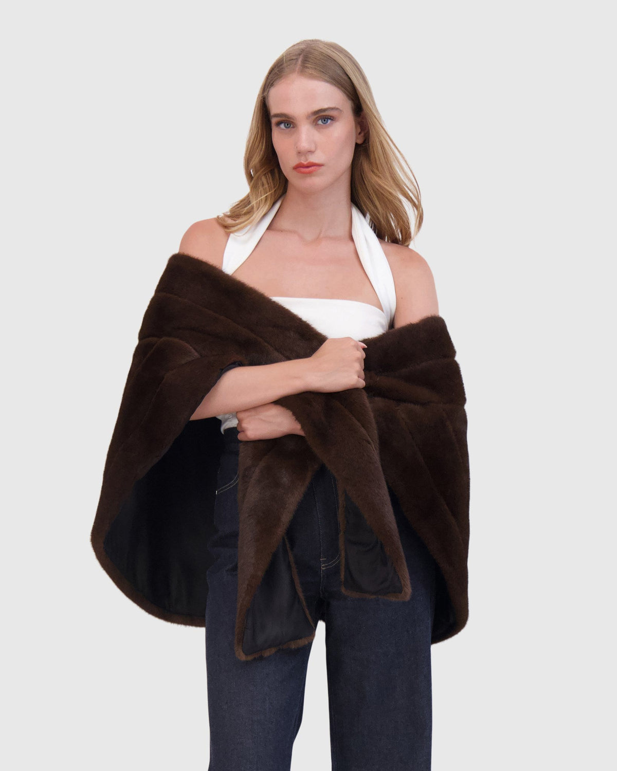 FUR-FREE MINK (FAUX FUR) STOLE - BROWN