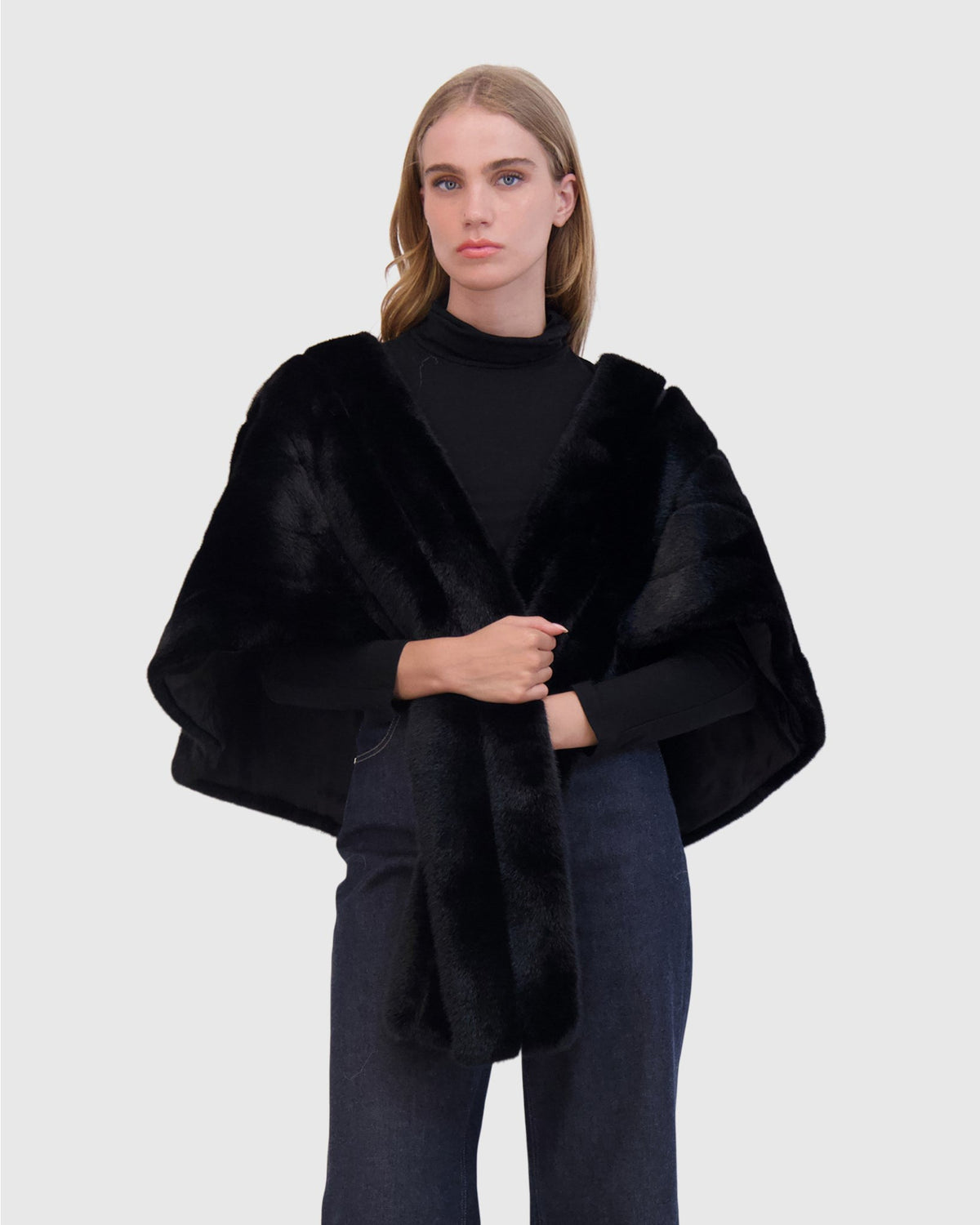 FUR-FREE MINK (FAUX FUR) STOLE - BLACK