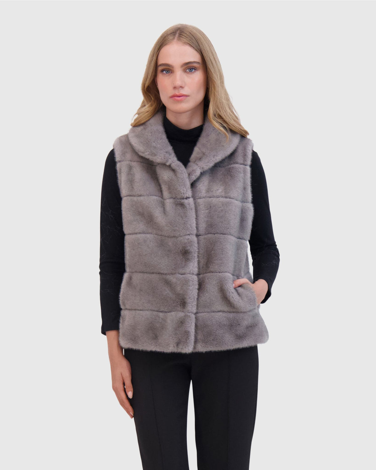 FUR-FREE MINK (FAUX FUR) VEST - DARK GRAY