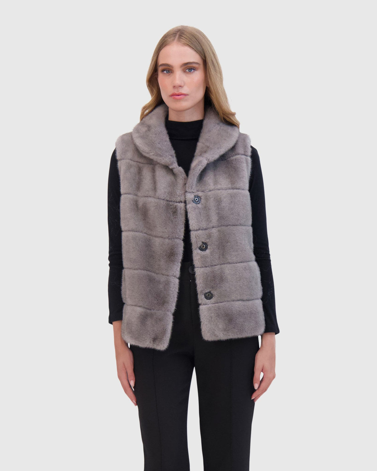 FUR-FREE MINK (FAUX FUR) VEST - DARK GRAY