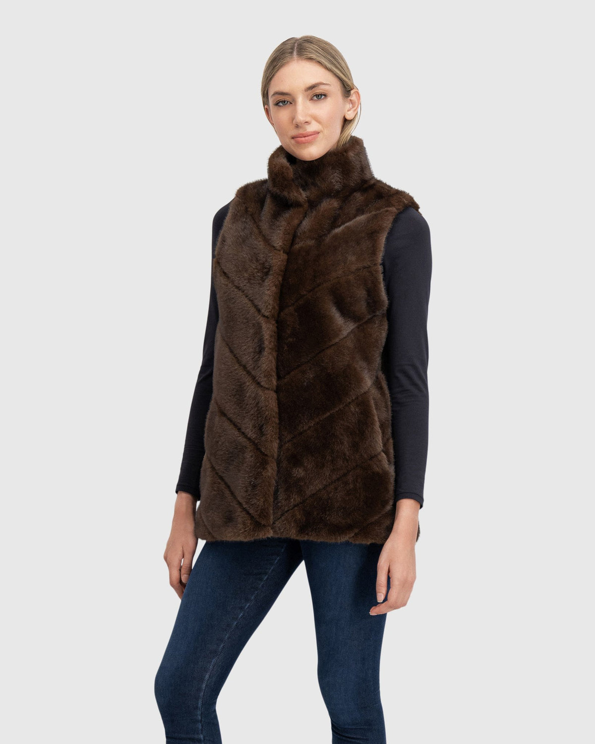 FUR-FREE MINK (FAUX FUR) VEST - BROWN