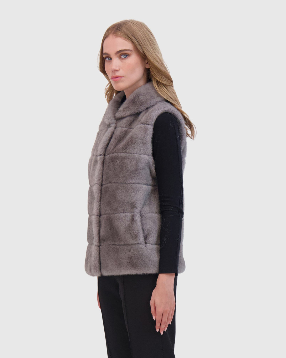FUR-FREE MINK (FAUX FUR) VEST - DARK GRAY