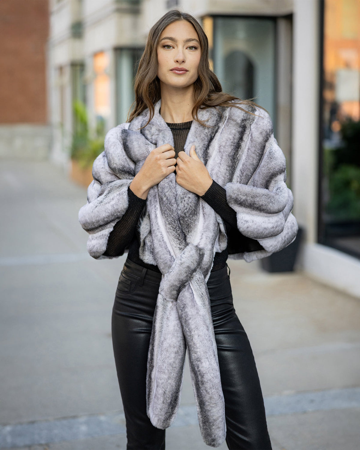 FUR-FREE CHINCHILLA (FAUX FUR) STOLE - GRAY CHINCH