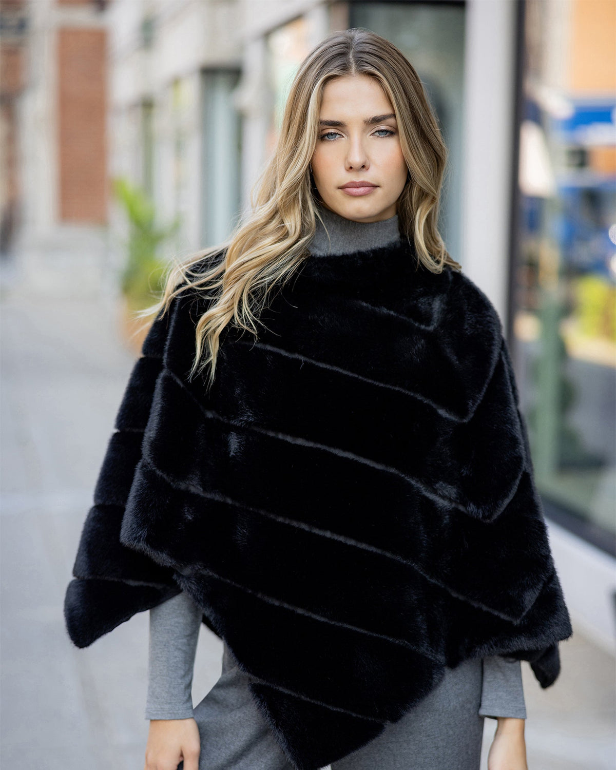 FUR-FREE MINK (FAUX FUR) CAPE - BLACK