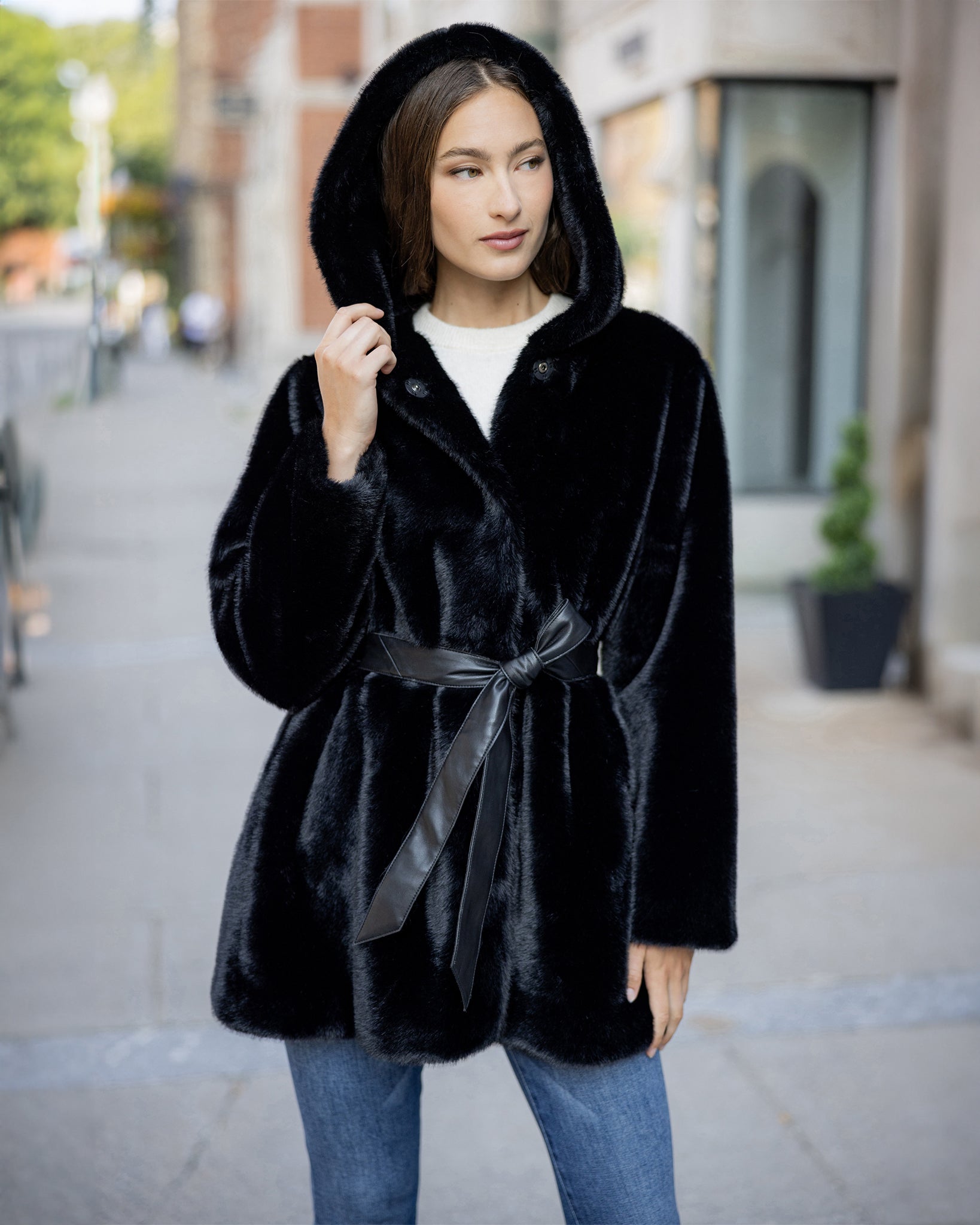FUR-FREE MINK (FAUX FUR) PARKA, BELT