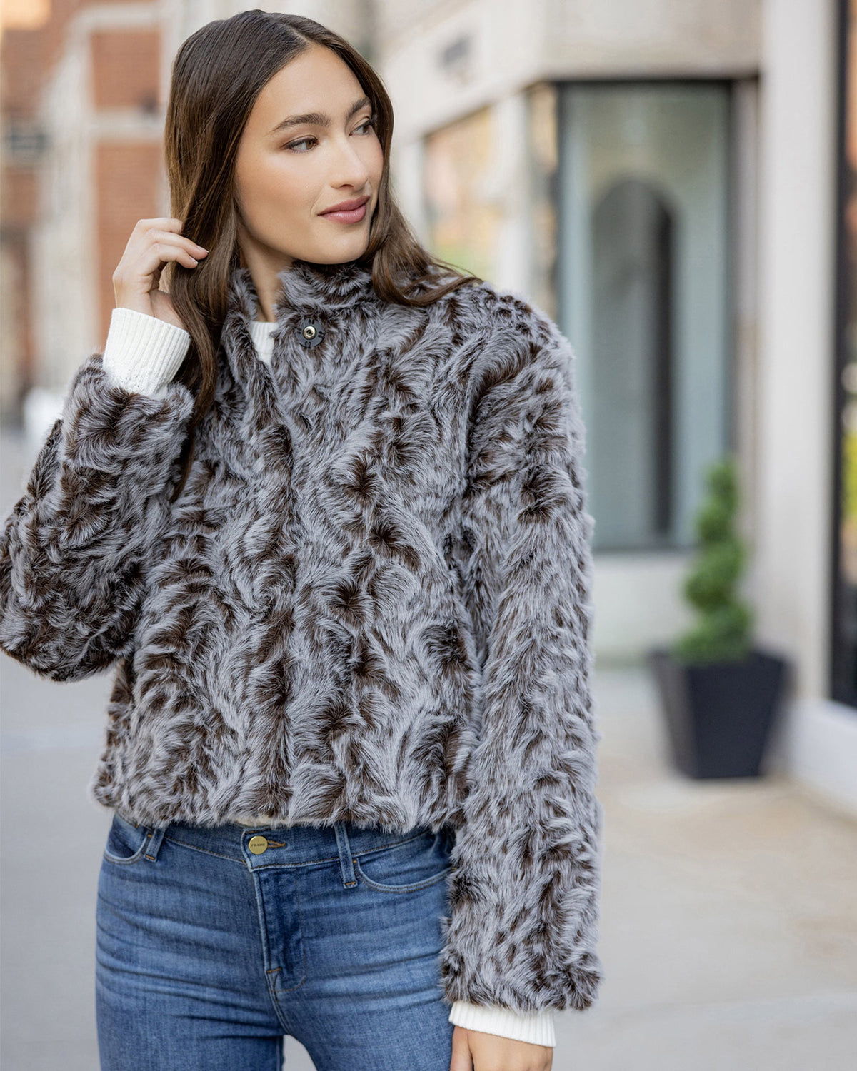 FUR-FREE LAMB (FAUX FUR) JACKET - BROWN SNOWTOP