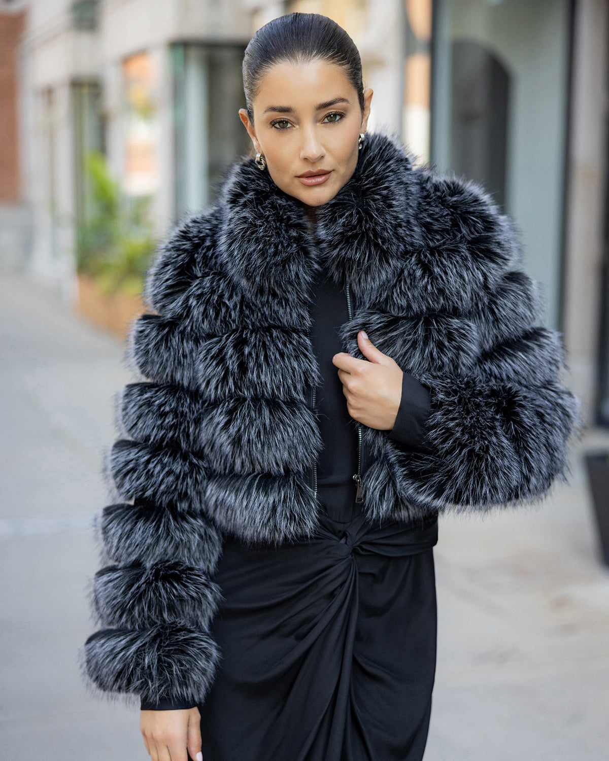 FUR-FREE FOX (FAUX FUR) BOLERO - BLACK SNOWTOP