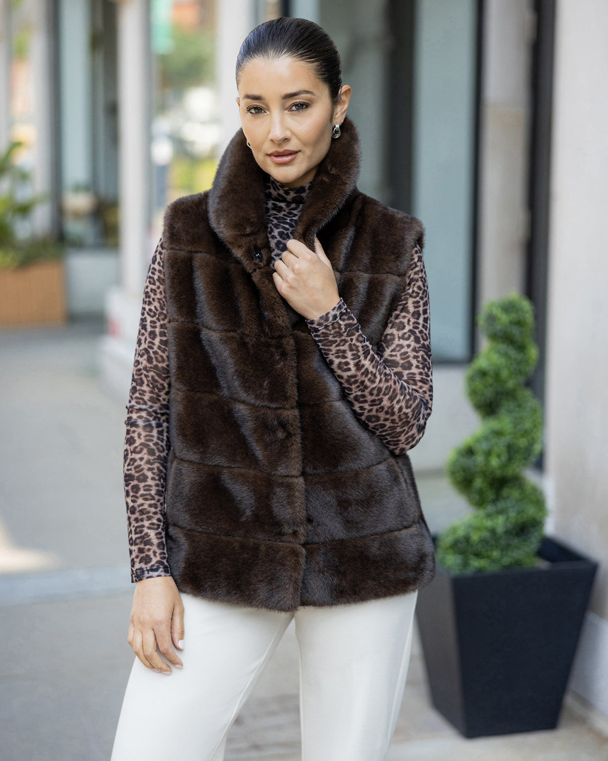FUR-FREE MINK (FAUX FUR) VEST - BROWN