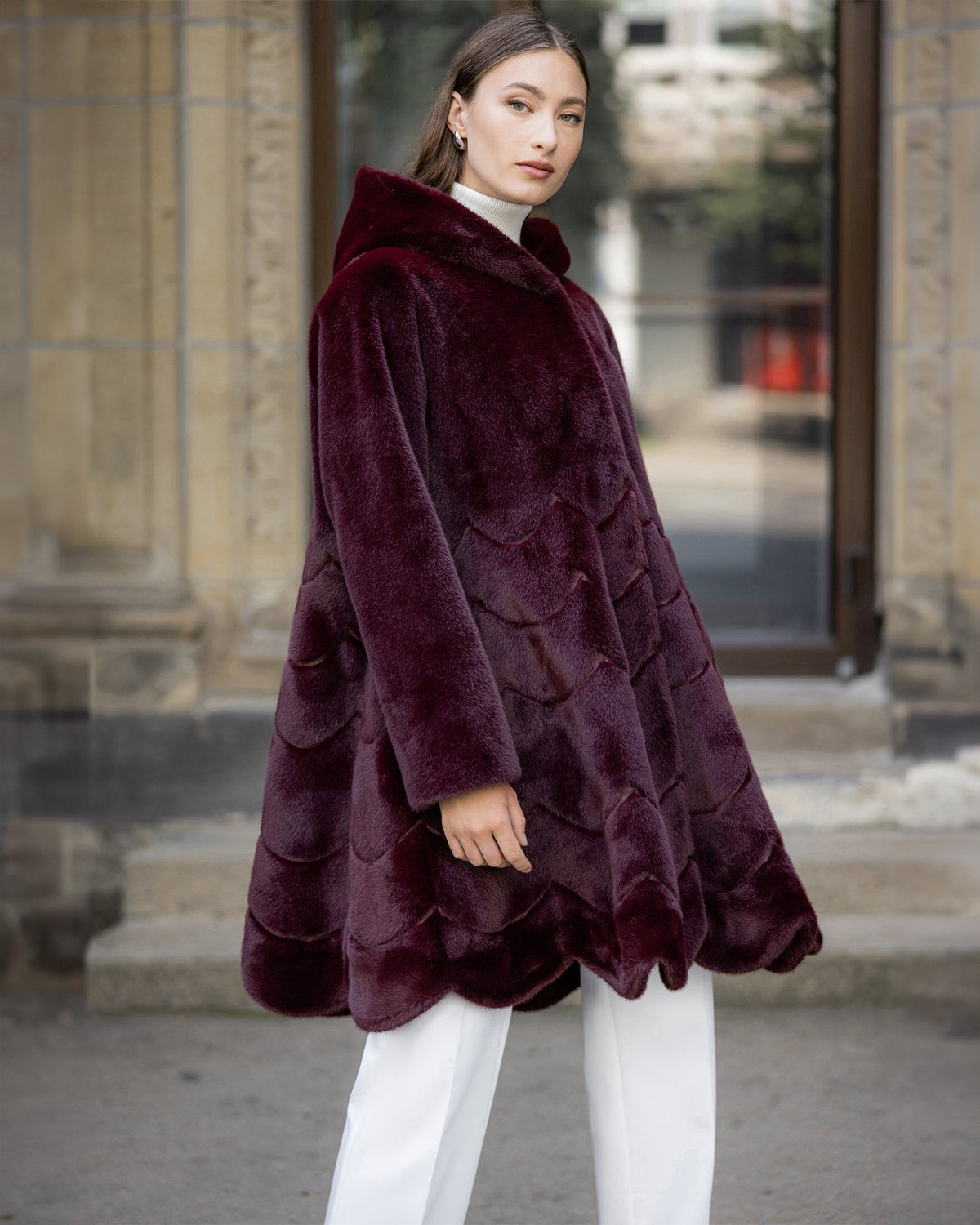 FUR-FREE MINK (FAUX FUR) REVERSIBLE PARKA - WINE/BLACK