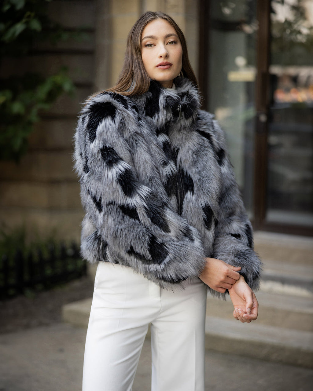 FUR-FREE FOX (FAUX FUR) JACKET - BLACK/GRAY