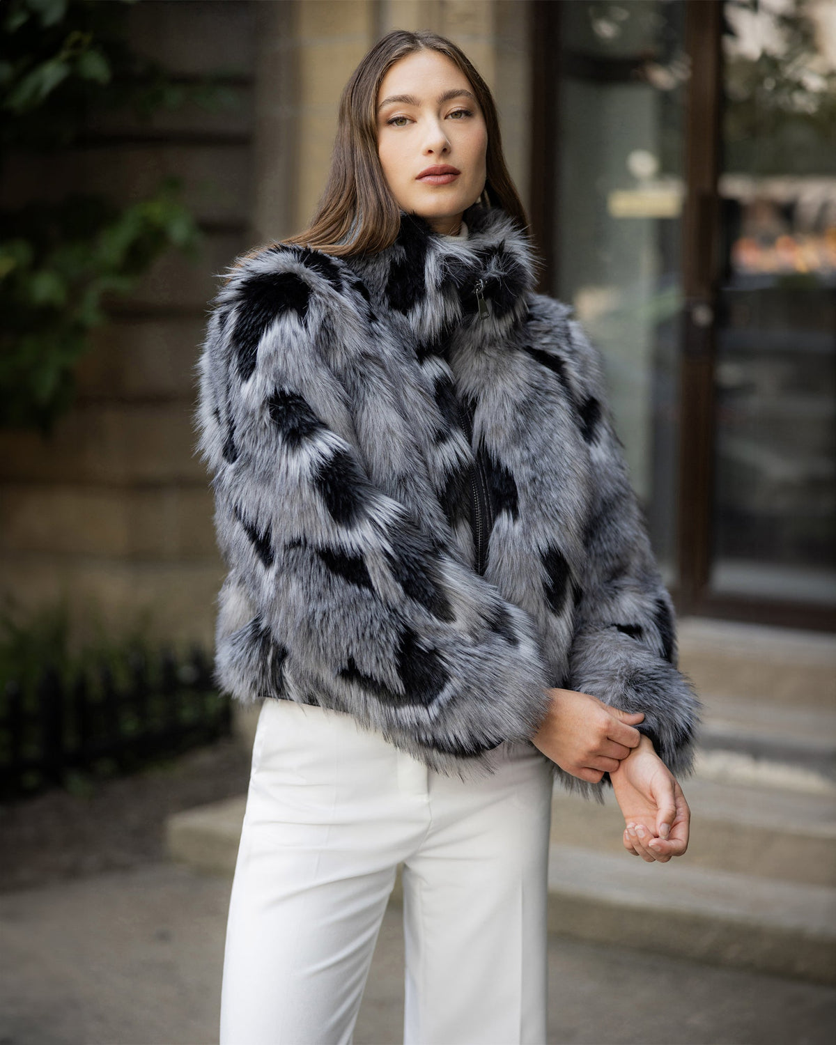 FUR-FREE FOX (FAUX FUR) JACKET - BLACK/GRAY