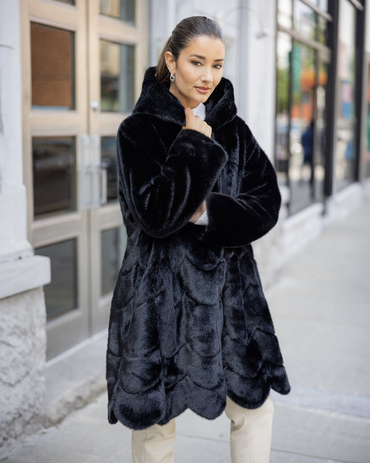 FUR-FREE MINK (FAUX FUR) REVERSIBLE PARKA - BLACK/BLACK