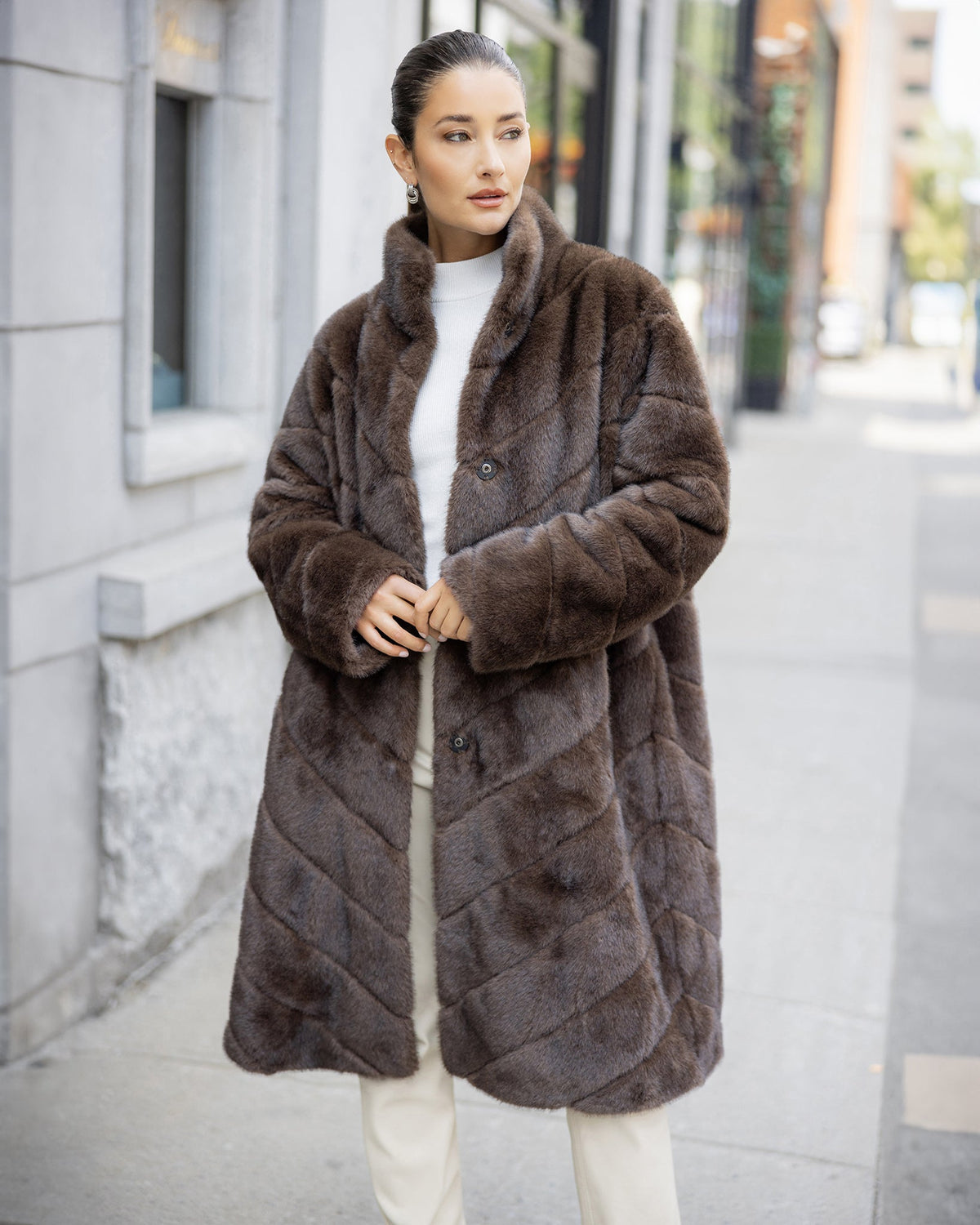 FUR-FREE MINK (FAUX FUR) SHORT COAT - BROWN