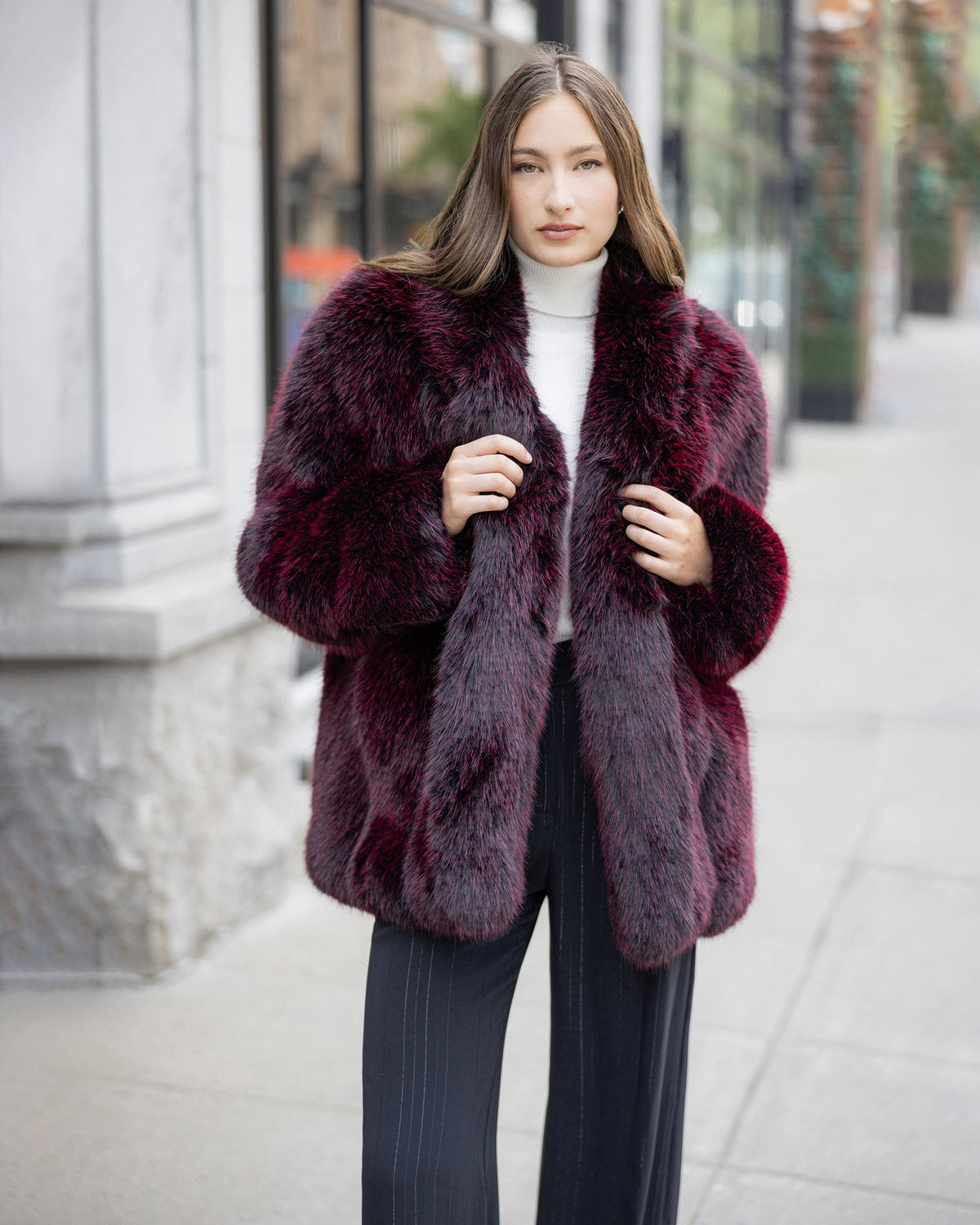 FUR-FREE FOX (FAUX FUR) JACKET - WINE MULTI
