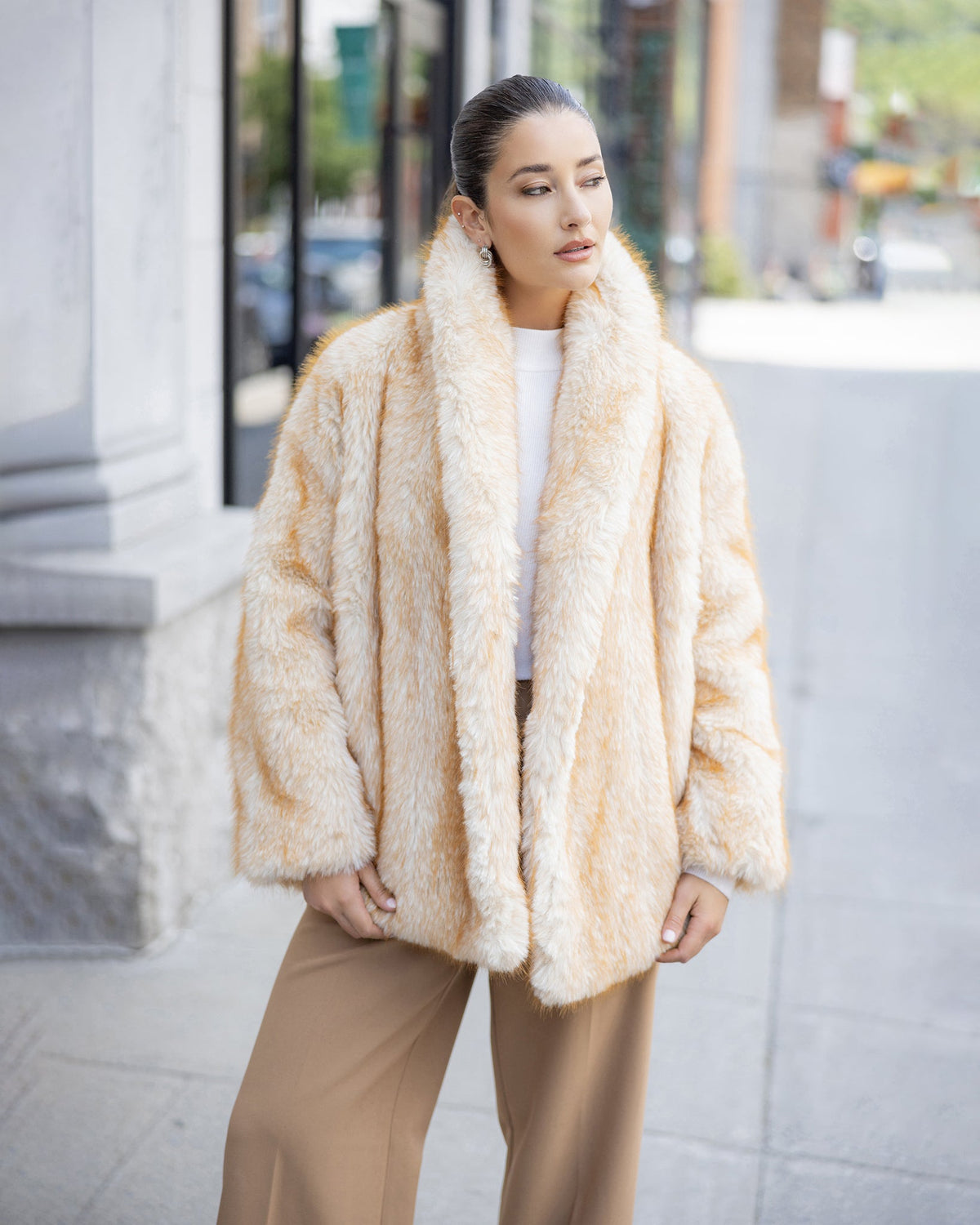 FUR-FREE FOX (FAUX FUR) JACKET - GOLDTONE