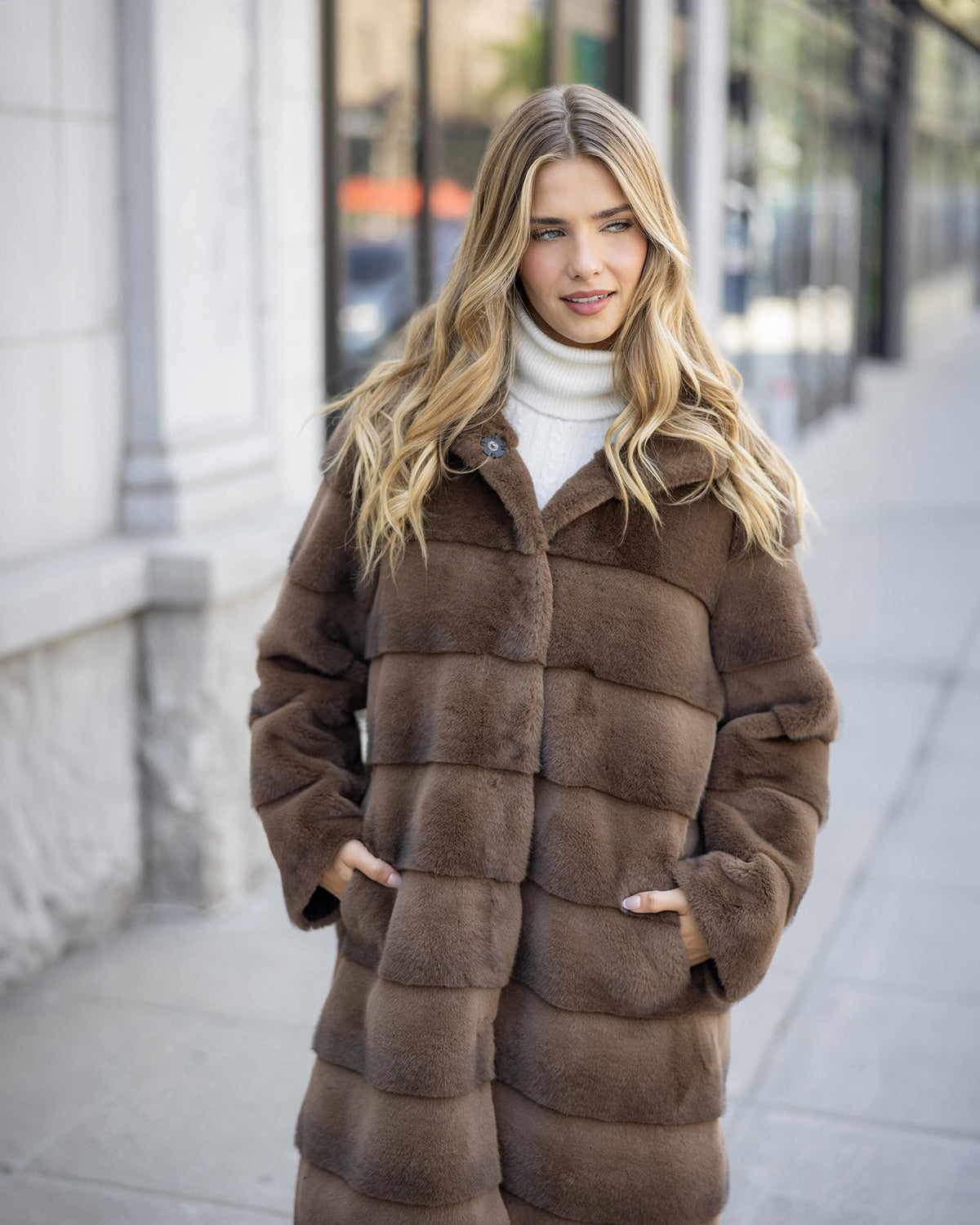 FUR-FREE MINK (FAUX FUR) REVERSIBLE SHORT COAT - BROWN/BLACK