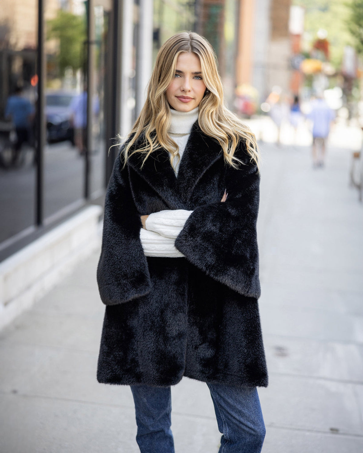FUR-FREE MINK (FAUX FUR) JACKET - BLACK