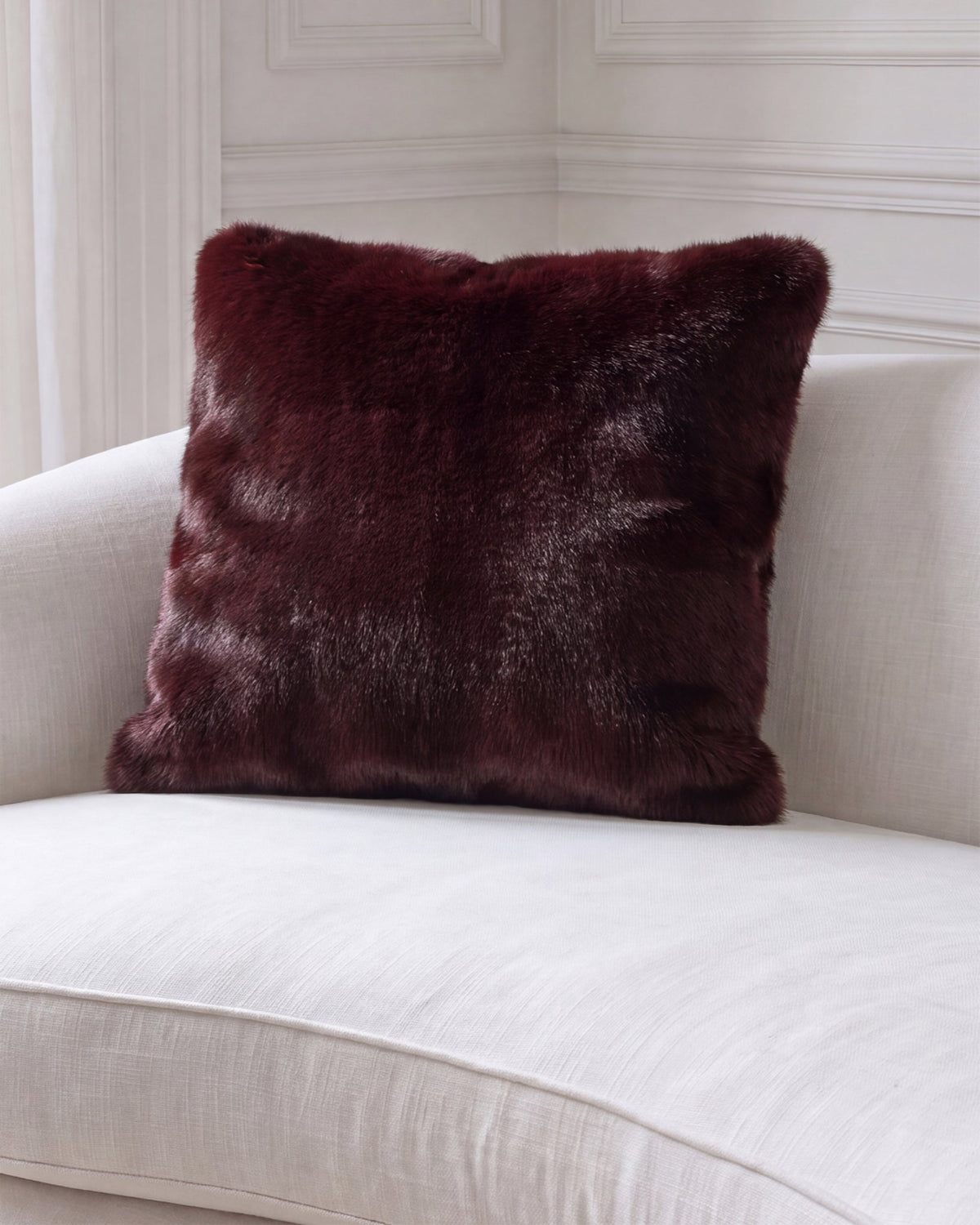 FUR-FREE MINK (FAUX FUR) PILLOW - BURGUNDY TIE-DYE