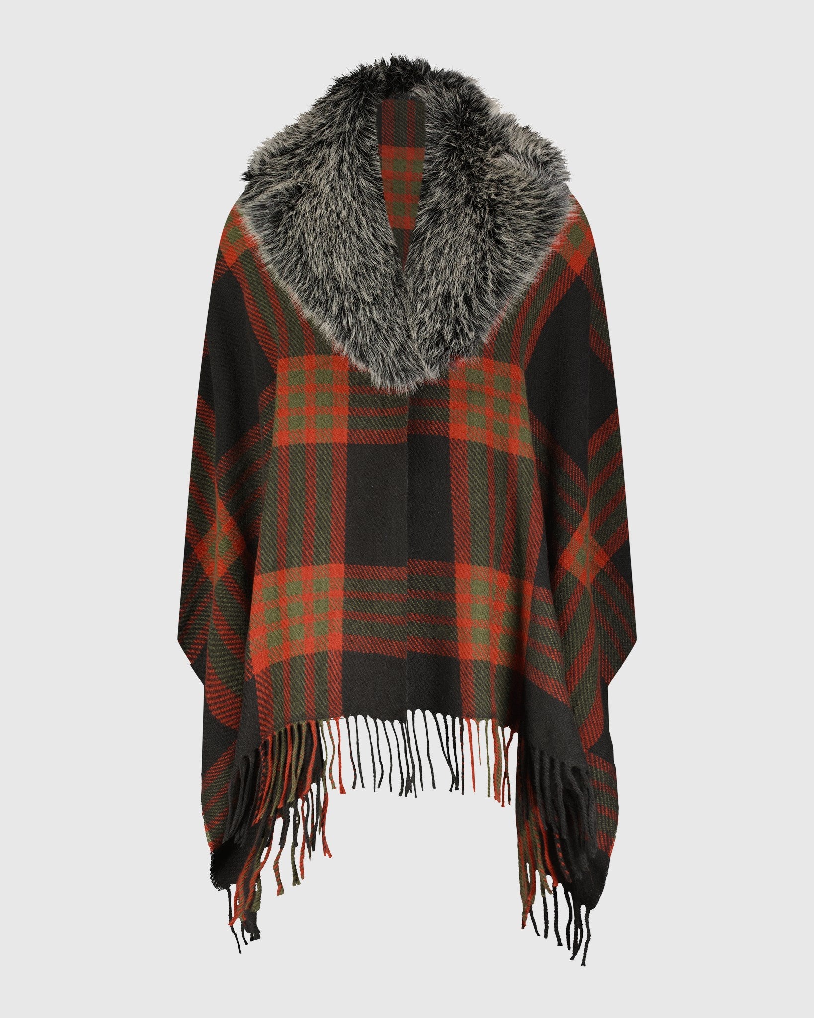 CAPE WITH FUR-FREE FOX (FAUX FUR) COLLAR