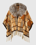 CAPE WITH FUR-FREE FOX (PL) COLLAR - COGNAC/BROWN SNOWTOP