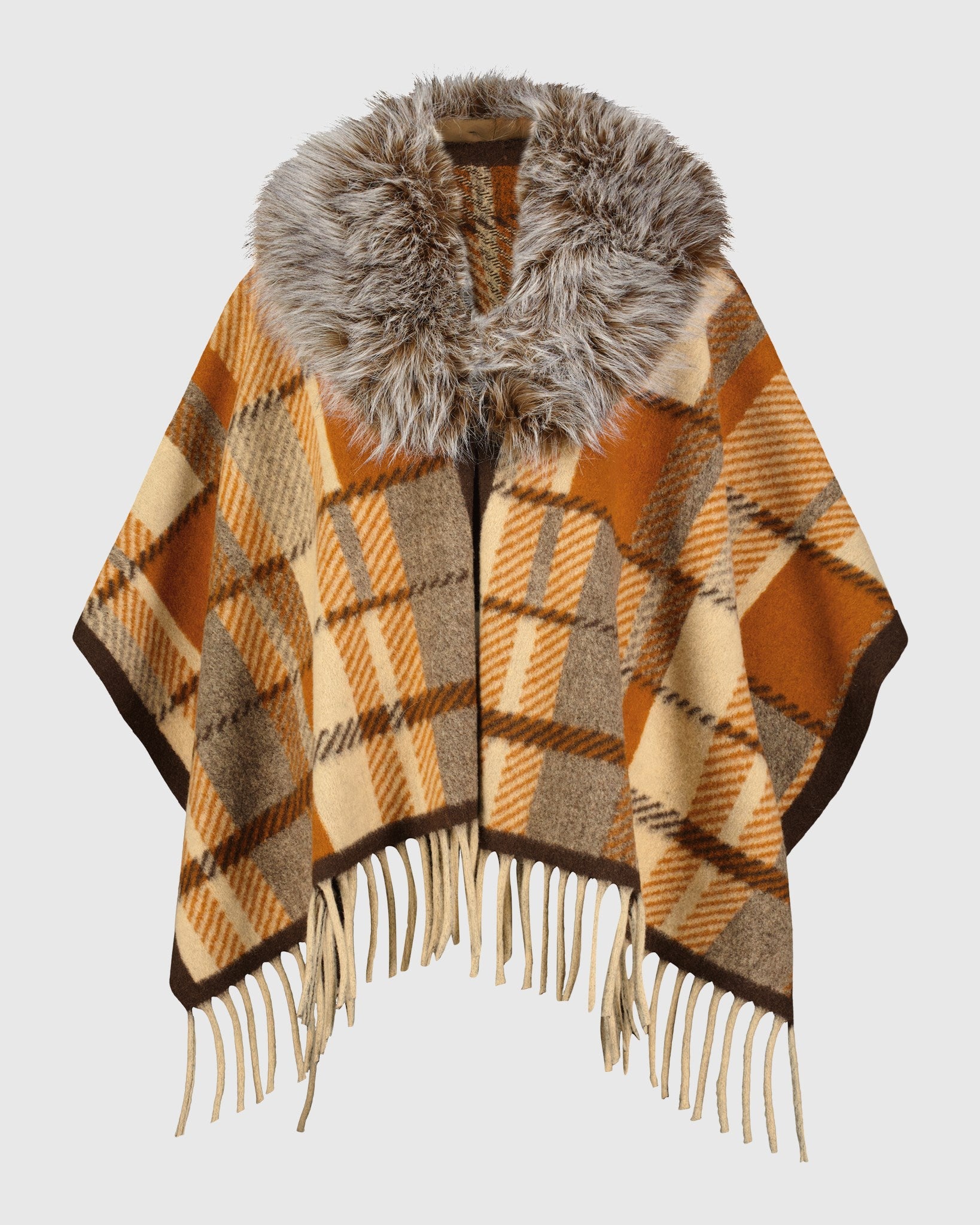 CAPE WITH FUR-FREE FOX (FAUX FUR) COLLAR