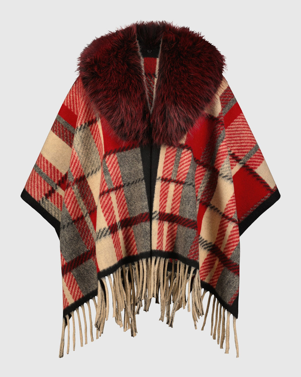 CAPE WITH FUR-FREE FOX (FAUX FUR) COLLAR