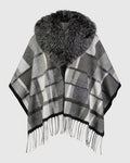 CAPE WITH FUR-FREE FOX (PL) COLLAR - GRAY/BLACK SNOWTOP
