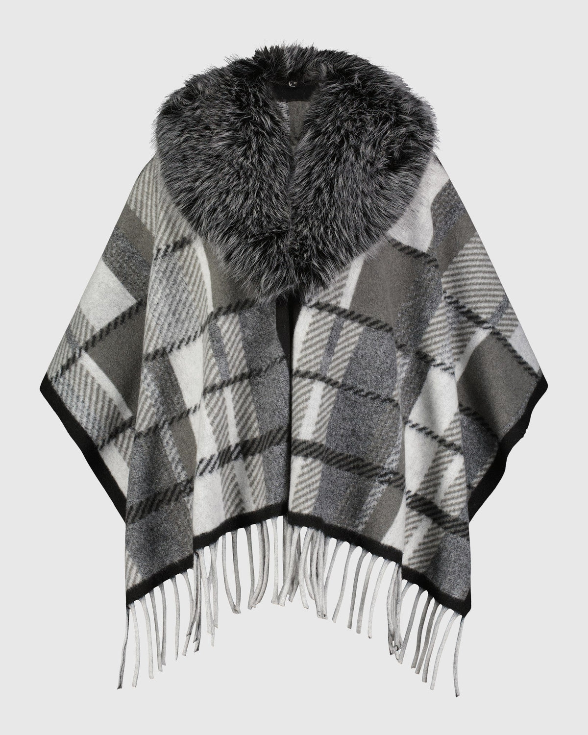 CAPE WITH FUR-FREE FOX (PL) COLLAR - GRAY/BLACK SNOWTOP