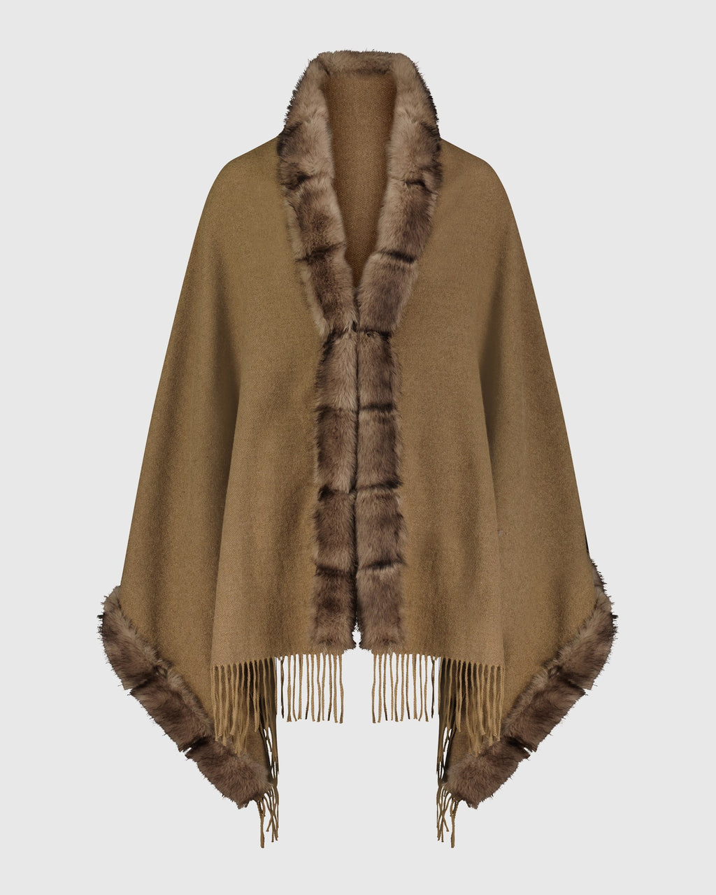 cape with fur free fox faux fur trim