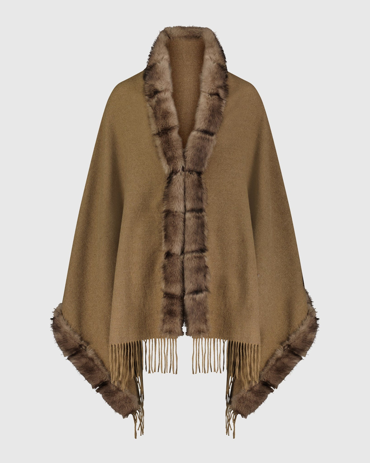 CAPE WITH FUR-FREE FOX (PL) TRIM - MOCHA/BROWN
