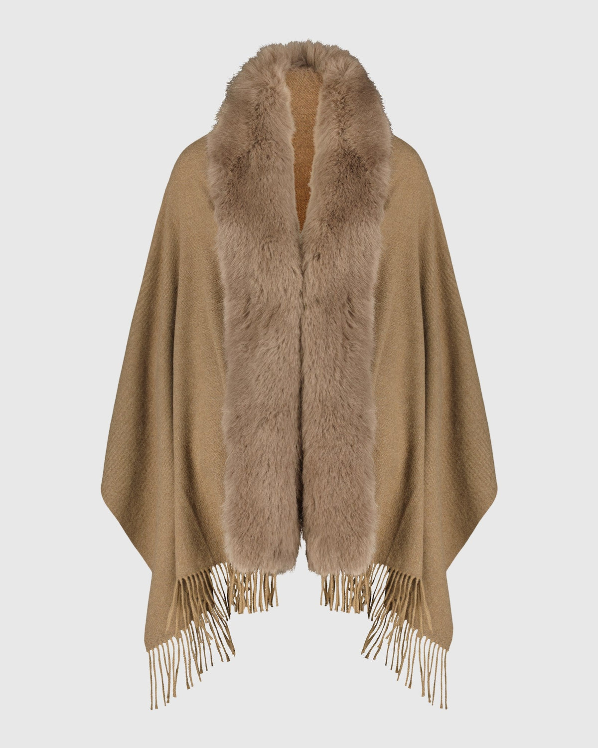 CAPE WITH FUR-FREE FOX (PL) TRIM - MOCHA/MOCHA