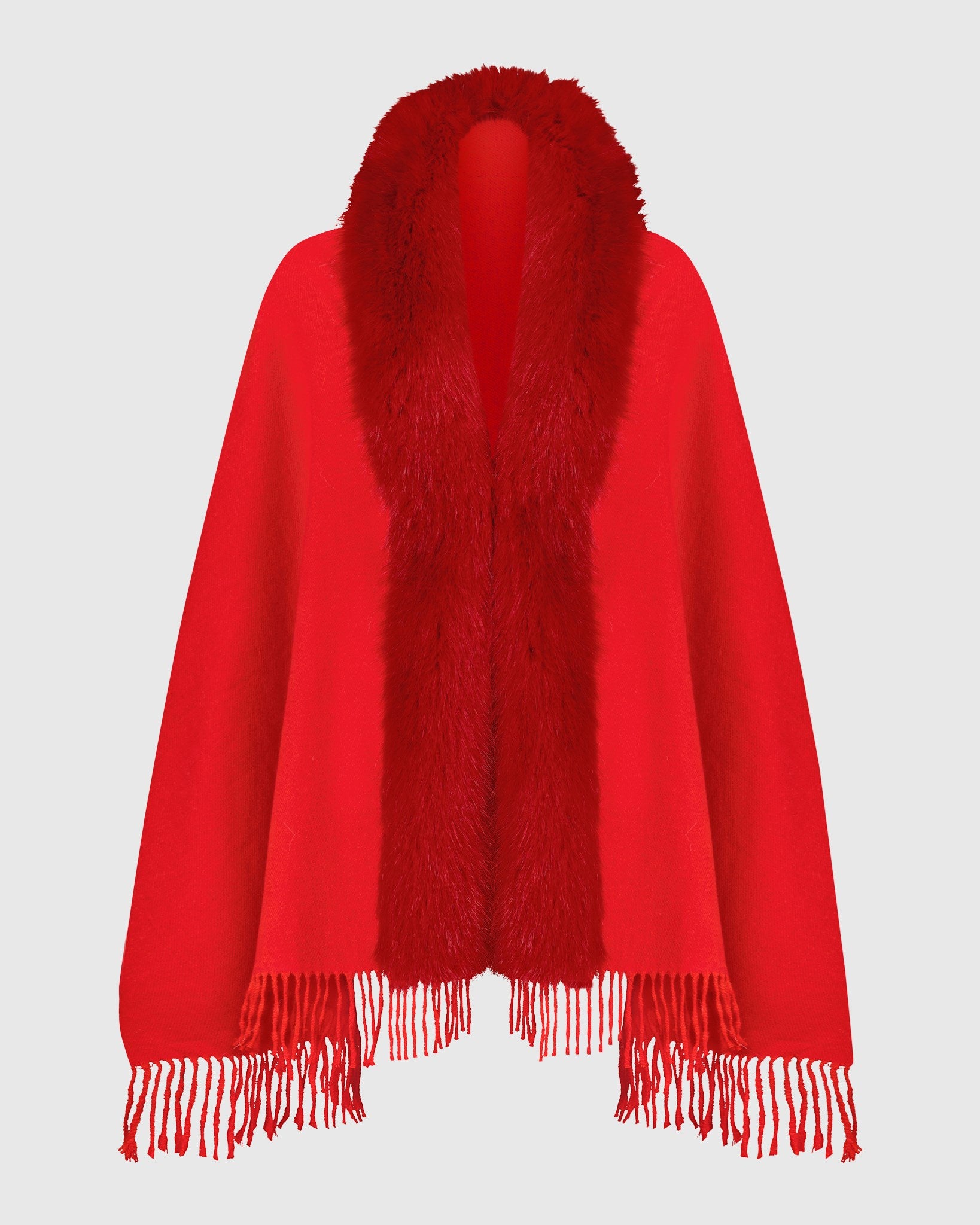 CAPE WITH FUR-FREE FOX (FAUX FUR) TRIM