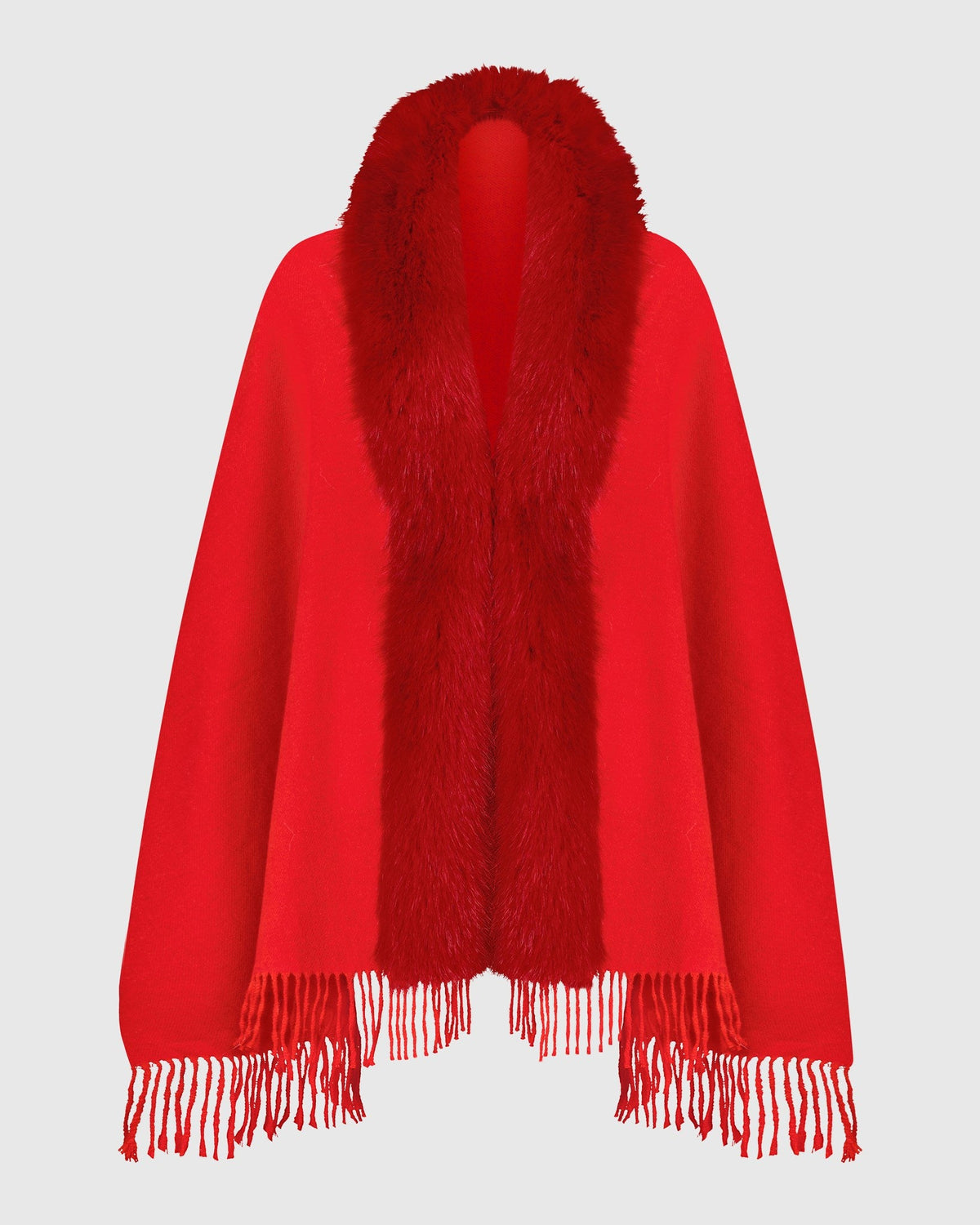 CAPE WITH FUR-FREE FOX (PL) TRIM - RED/RED