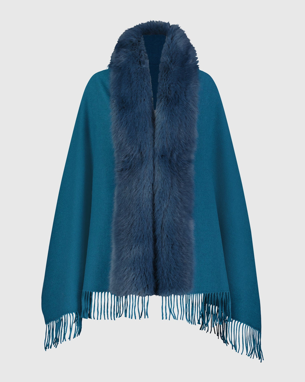CAPE WITH FUR-FREE FOX (PL) TRIM - OCEAN BLUE/OCEAN BLUE
