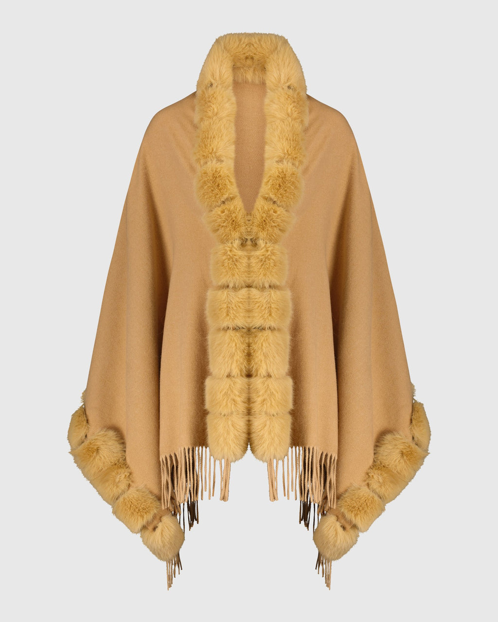 cape with fur free fox faux fur trim