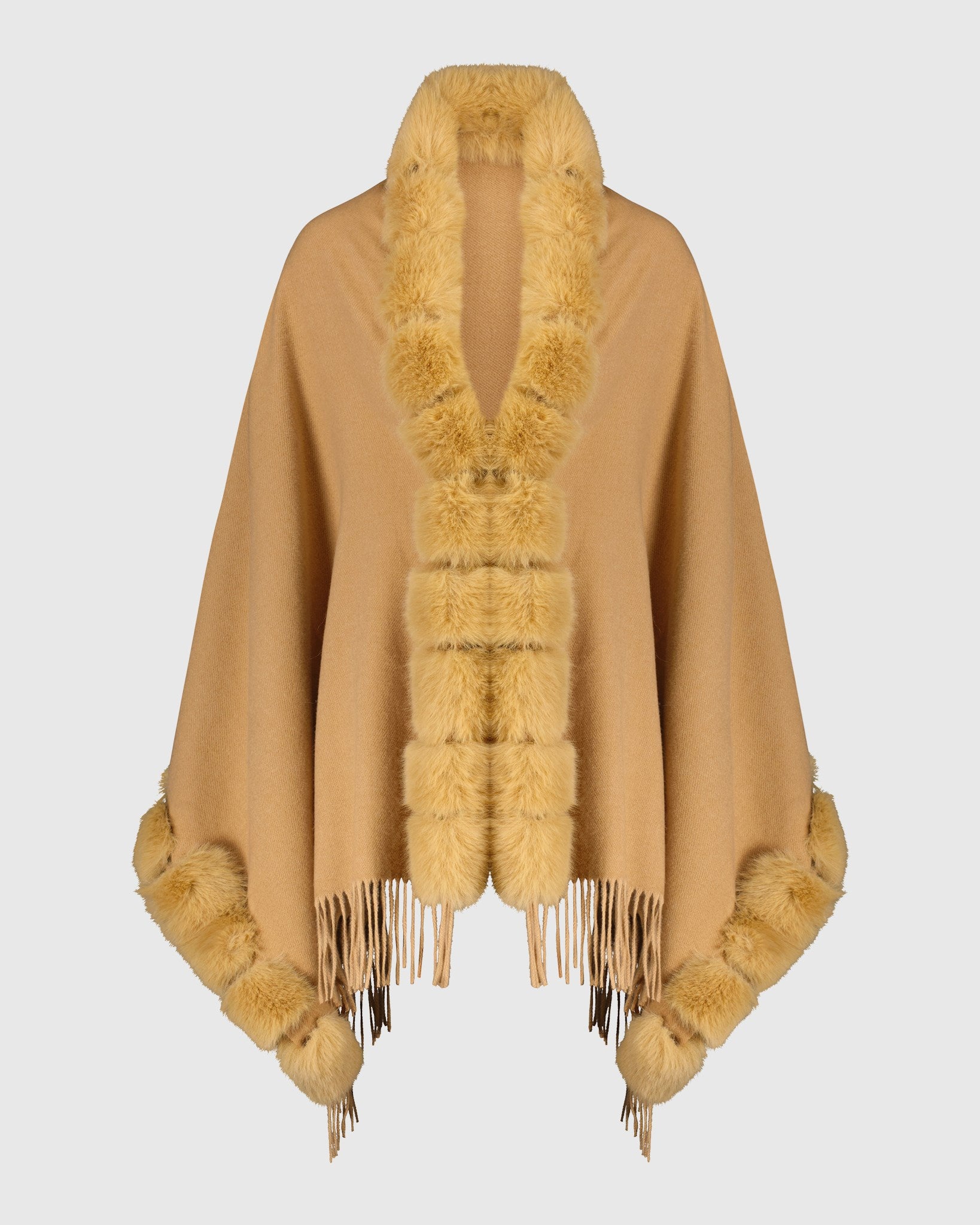 CAPE WITH FUR-FREE FOX (FAUX FUR) TRIM