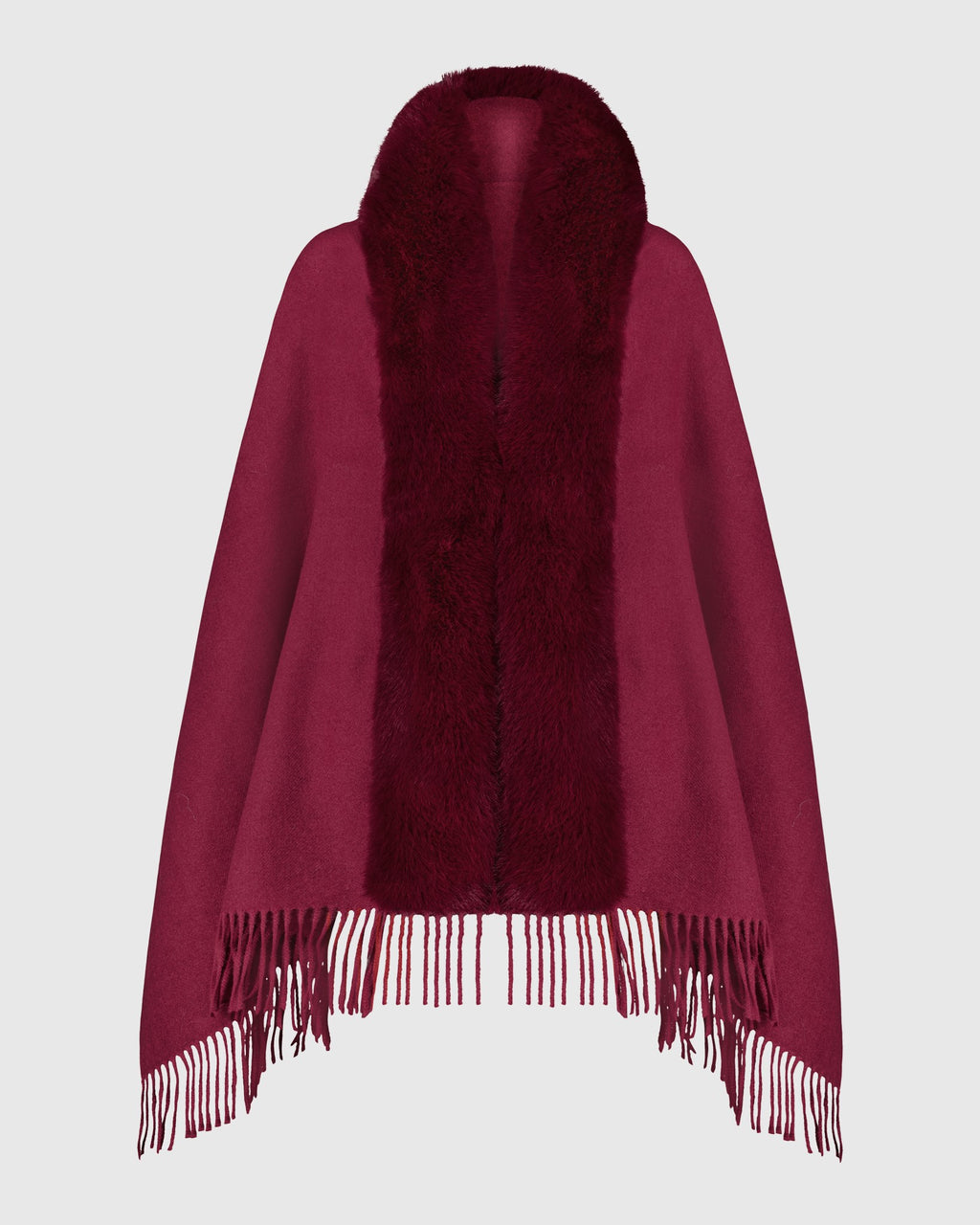 cape with fur free fox faux fur trim