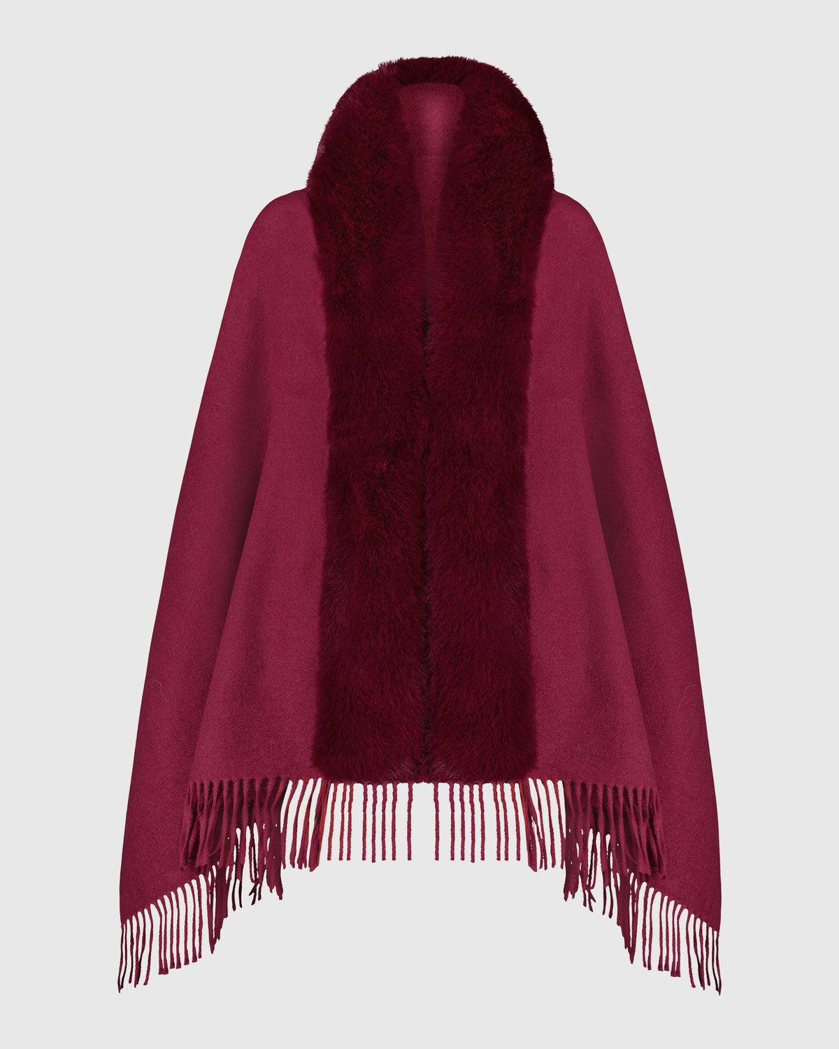 CAPE WITH FUR-FREE FOX (PL) TRIM - WINE/WINE