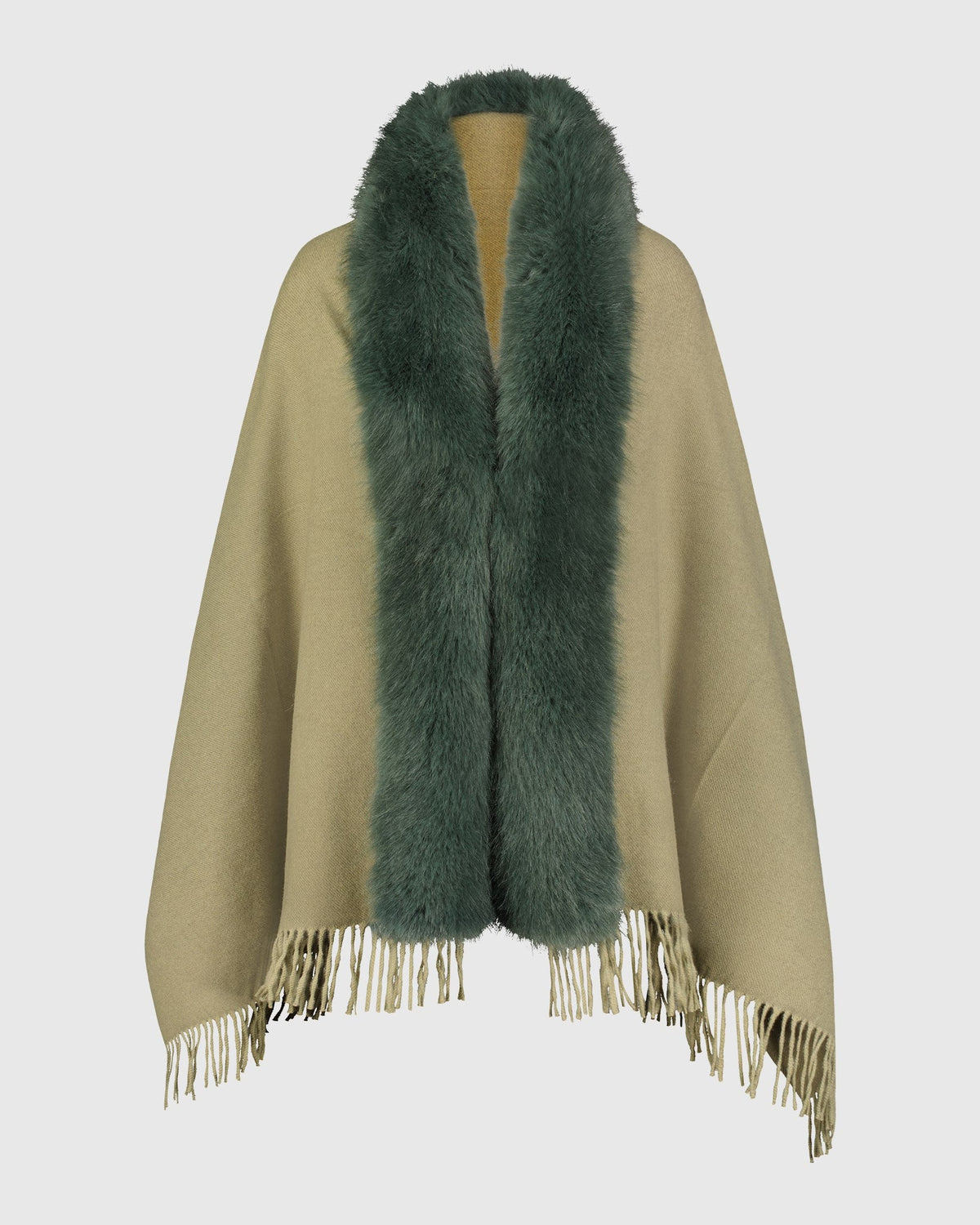 CAPE WITH FUR-FREE FOX (PL) TRIM - LIGHT GREEN/GREEN