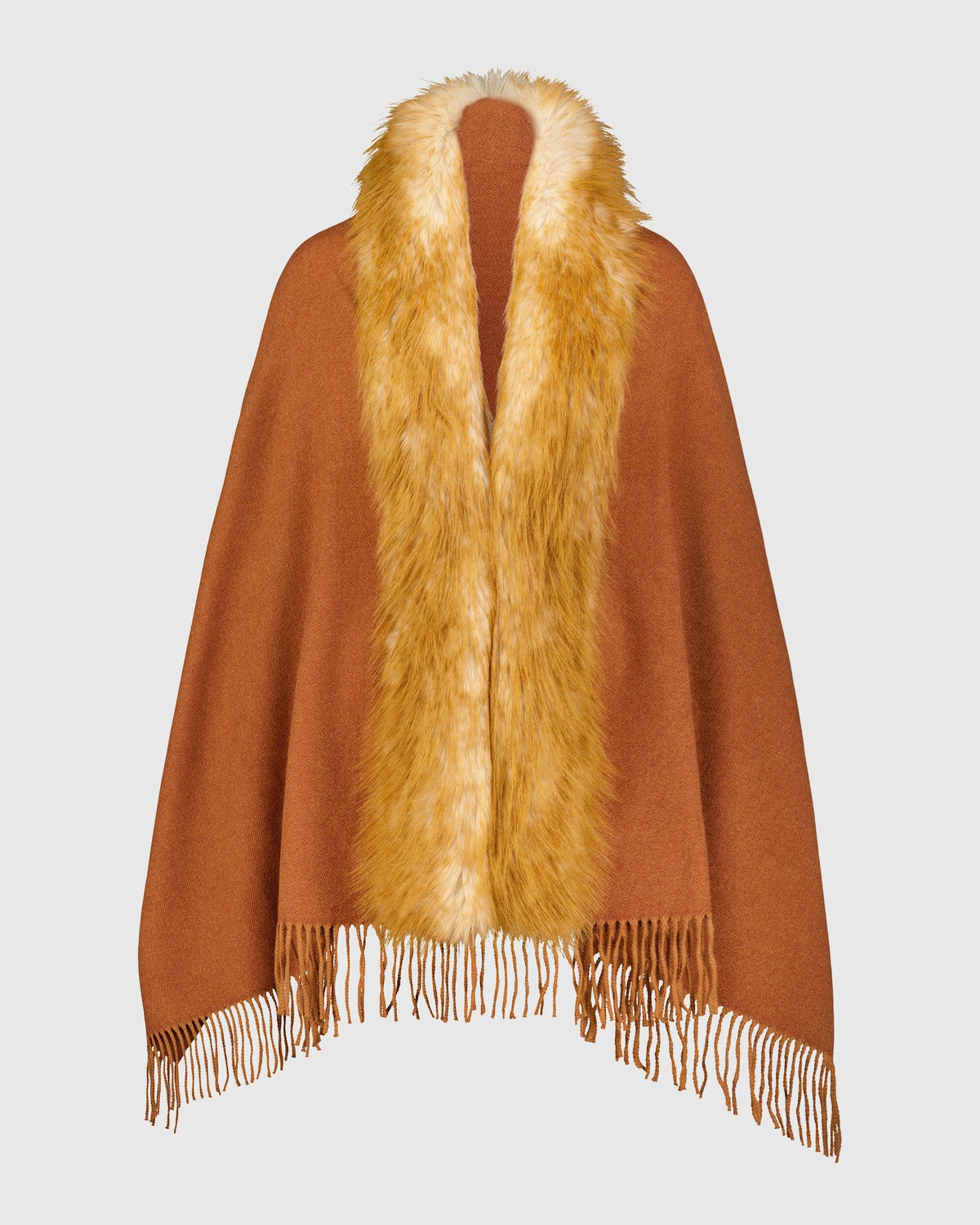 CAPE WITH FUR-FREE FOX (PL) TRIM - CARAMEL/RED FOX