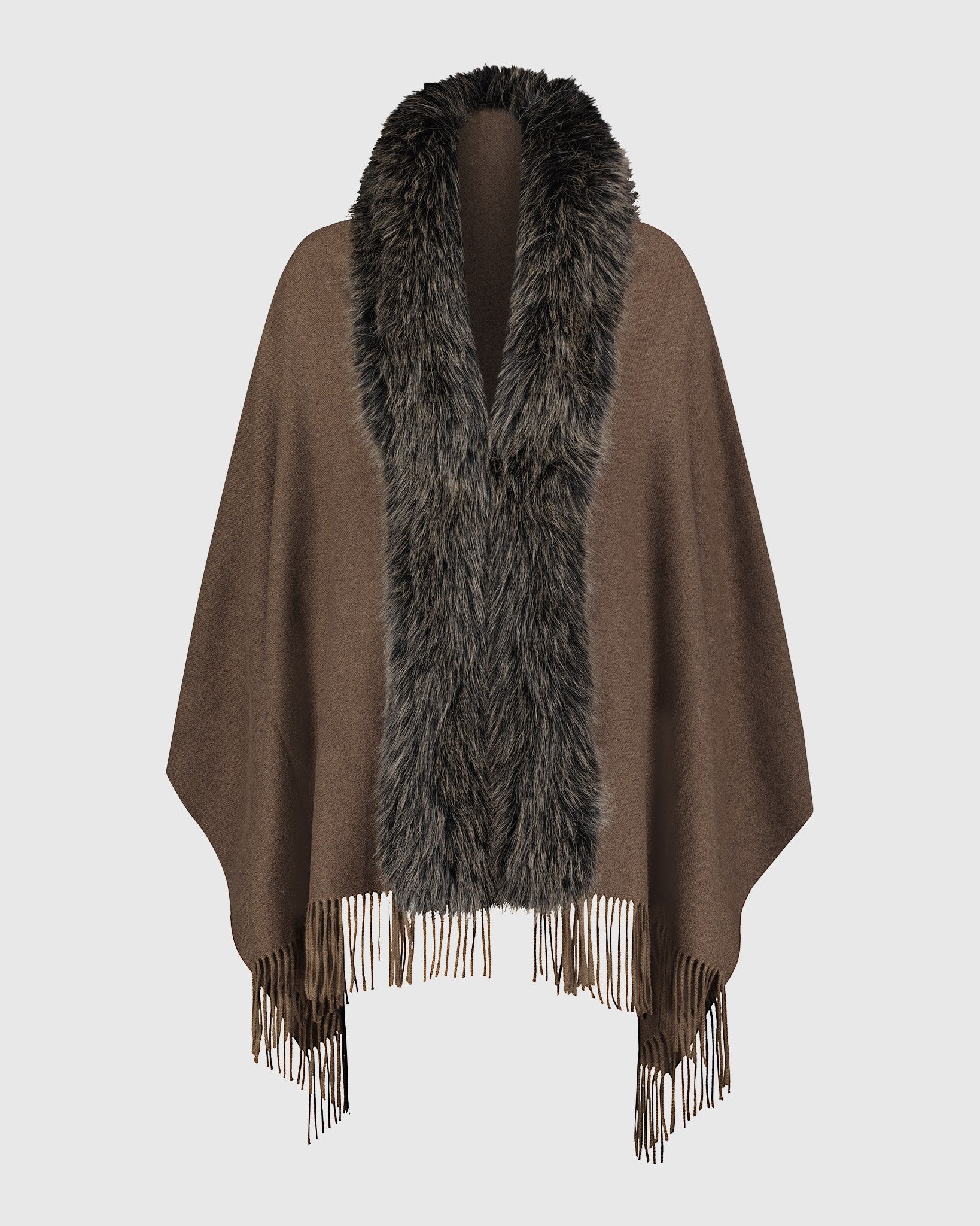 CAPE WITH FUR-FREE FOX (FAUX FUR) TRIM