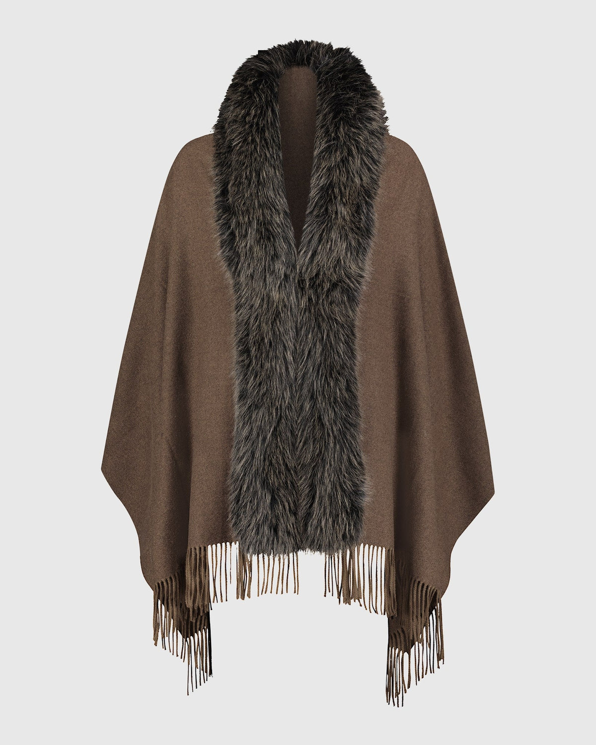 CAPE WITH FUR-FREE FOX (PL) TRIM - BROWN/BLACK BROWN