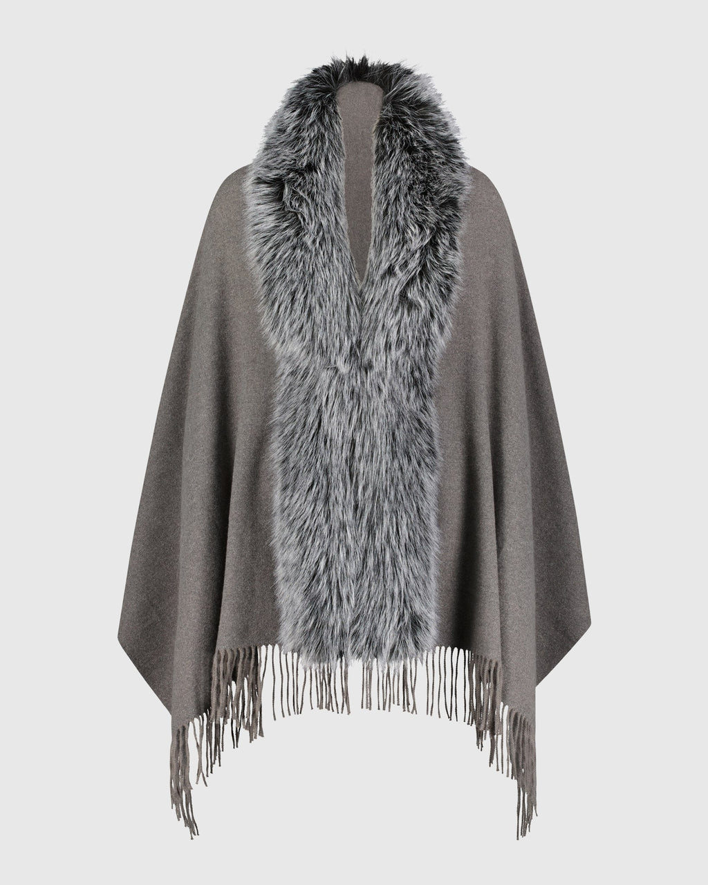 cape with fur free fox faux fur trim