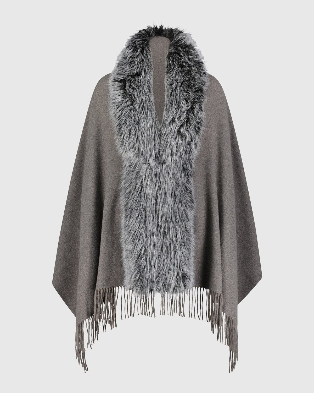 CAPE WITH FUR-FREE FOX (PL) TRIM - DARK GREY/BLACK GREY