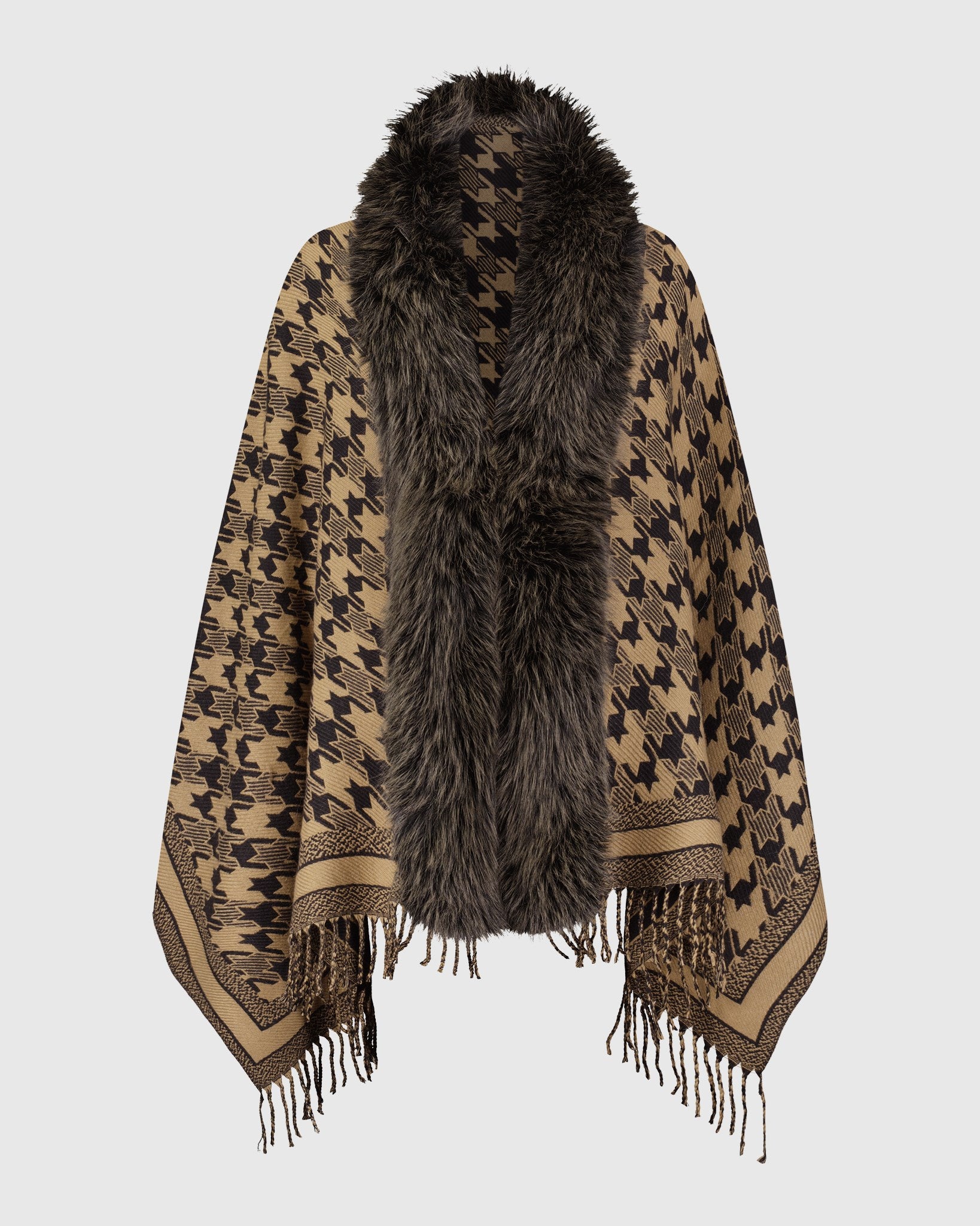 CAPE WITH FUR-FREE FOX (FAUX FUR) TRIM