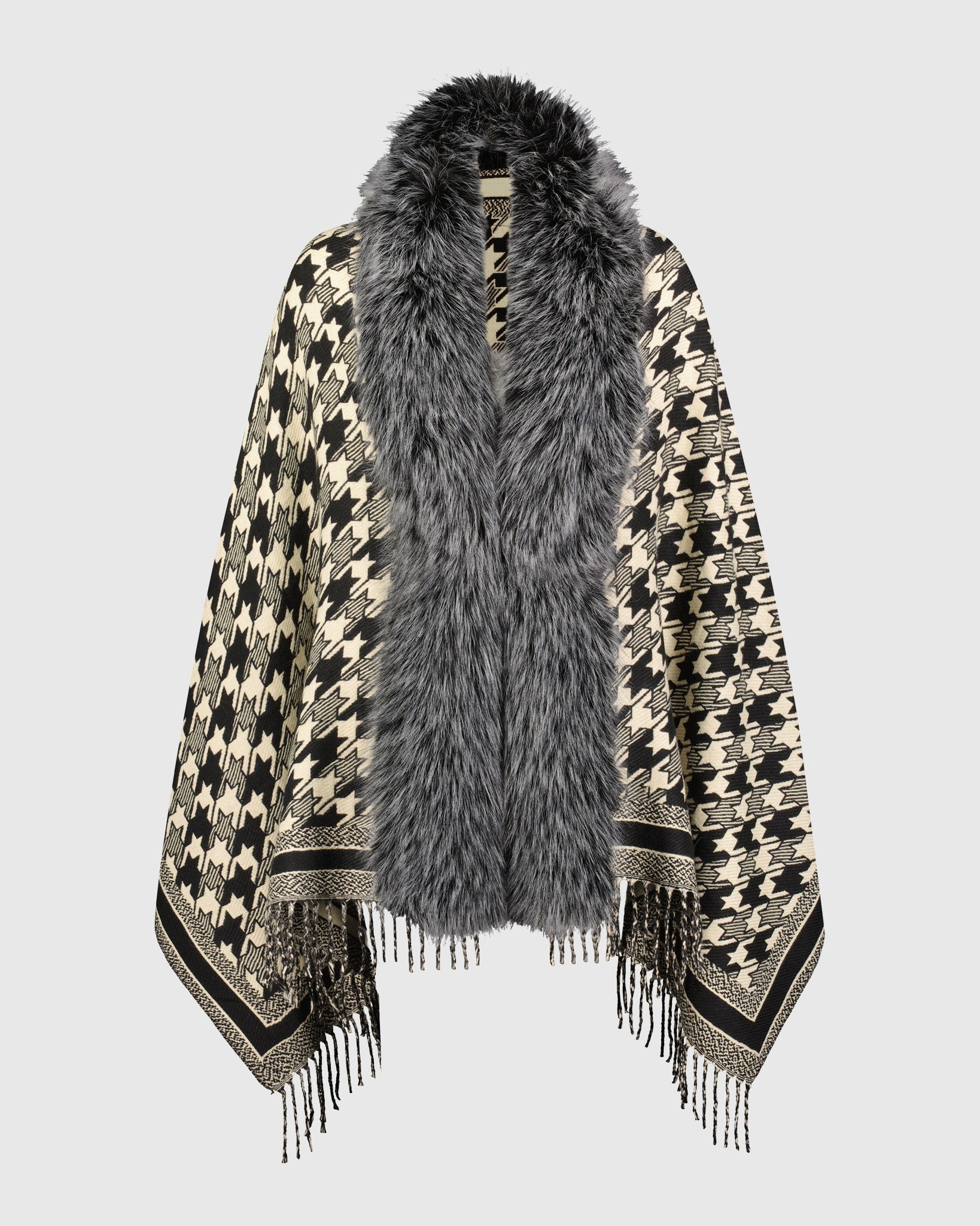 CAPE WITH FUR-FREE FOX (FAUX FUR) TRIM