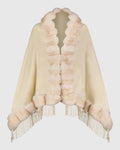 CAPE WITH FUR FREE CHINCHILA-LIKE TRIM - CREAM/CREAM CHINCH